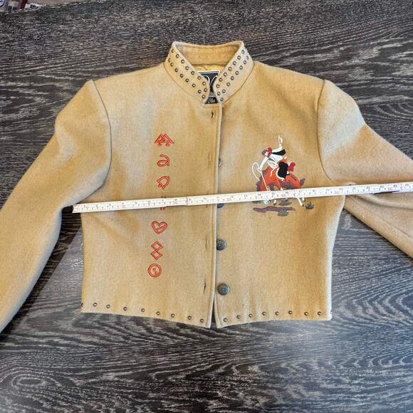 Valencia Wool Western Cowboy Embroidered Jacket Womens L Tan Studded Rodeo Coat - Picture 13 of 16